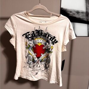 Ed Hardy Women's Off-White Heart Graphic Tee